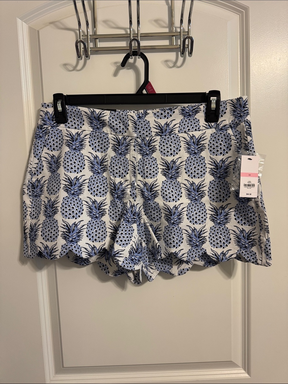 crown & ivy White Shorts with Blue Pineapple Print